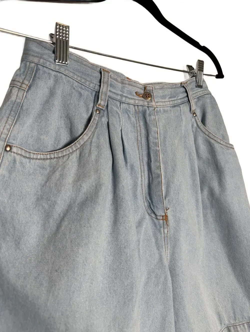 Vintage 90s Light Wash Denim Long Shorts with Bear Patch Jorts